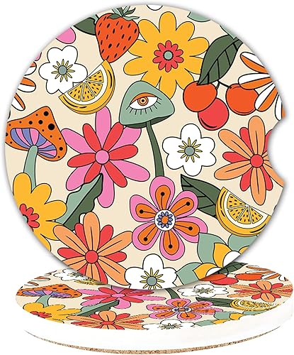 Posavasos de cerámica boho para automóvil accesorios estéticos divertidos para mujer bonita decoración de automóvil hippie ojo de flor de terror