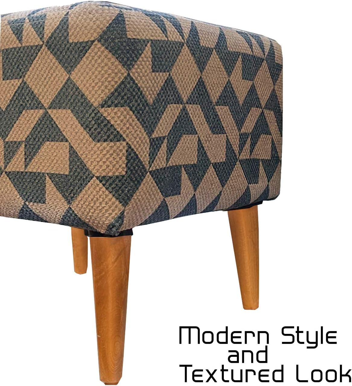 Exсluѕіvе Sресіаl Casamudo Square Ottoman Pouf Chair, Wooden Leg Ottoman Chair for Living Room, Square Foot Stool for Living Room, Modern Vanity Stool for Bedroom, Blue - Cream