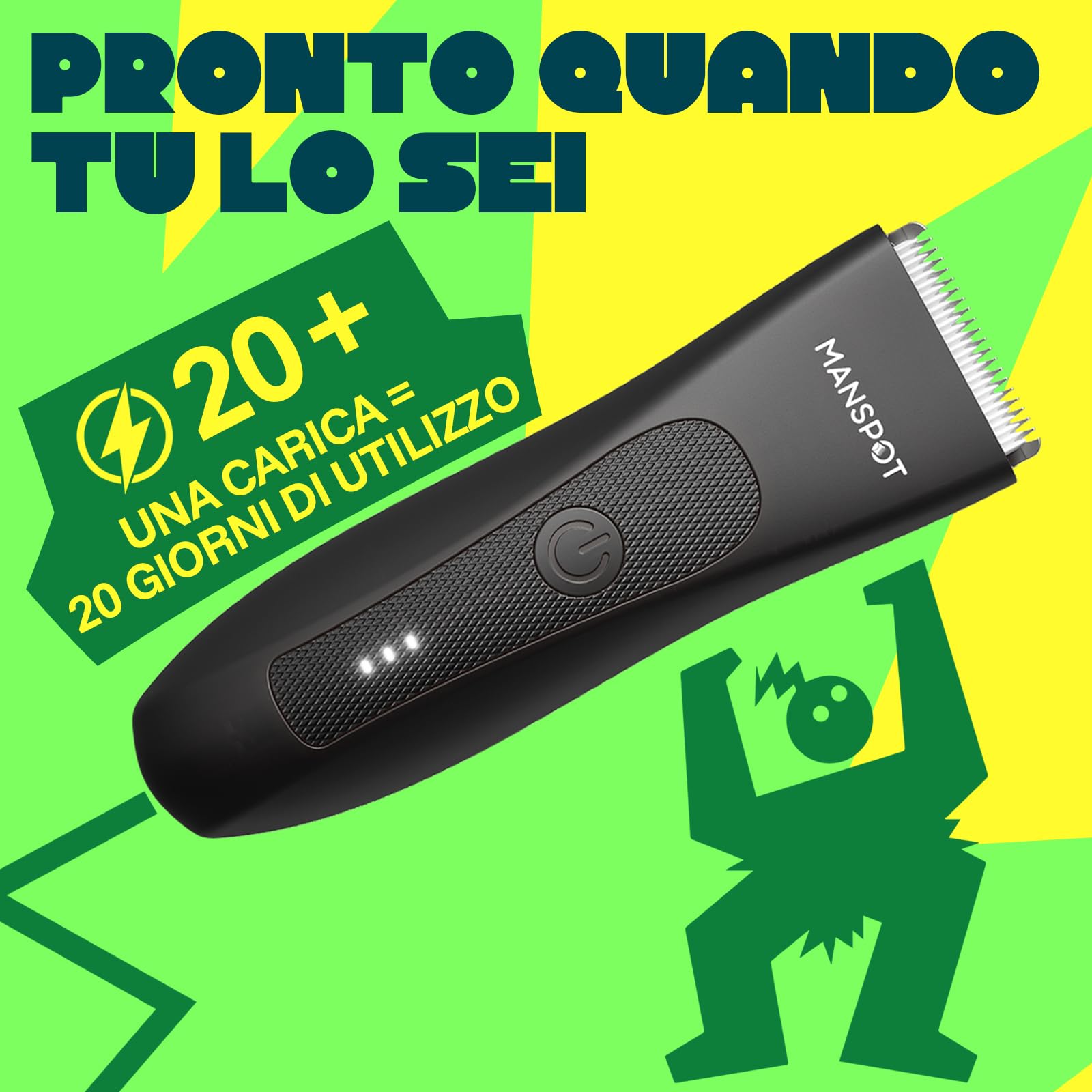 MANSPOT Rasoio Elettrico Corpo Uomo, Depilatore con Lama in Ceramica | Ipoallergenico, IPX7 Impermeabile Wet & Dry, 4 Pettini Guida per Parti Intime, Zone Sensibili, Barba, Braccia, Gambe, Ascelle