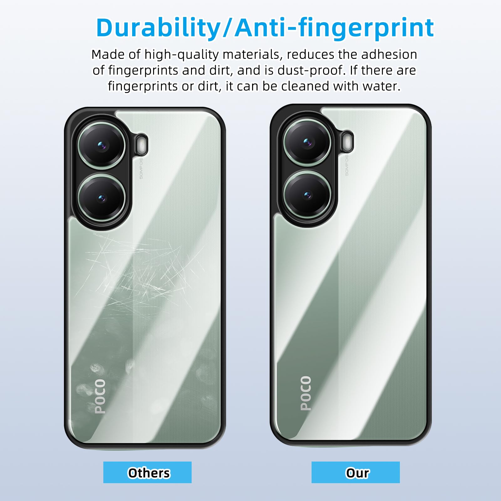 KeHowy Cover per Xiaomi Poco X7 Pro 5G, Antiurto Cellulare Paraurti Custodia, Solida Colore Opaco Silicone TPU Telaio, [Protezione Della Fotocamera] Anti-Graffio PC Retro Trasparente - Blu