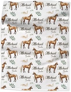 Personalized Baby Blankets with Name, Custom Baby Blanket for Baby Boys Girls - Soft Flannel Fleece Baby Blanket - Horse Nursery Decor Throw - Infant Toddler Baby Newborn Blanket