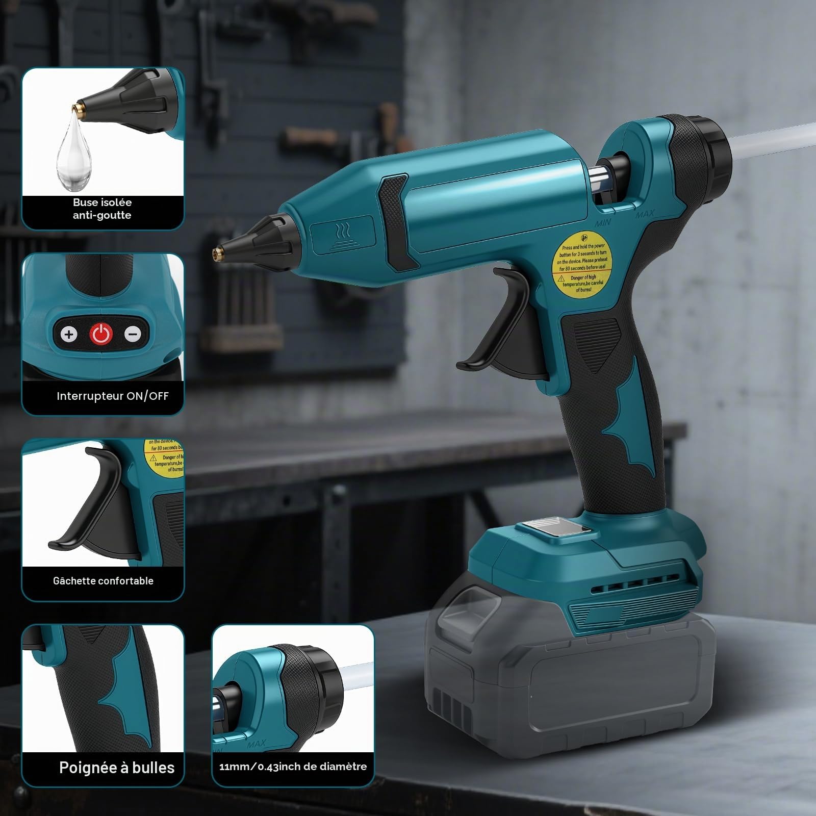 Pistolet à colle chaude sans fil pour Makita 18V (sans batterie) | 100W, max. 200℃, pistolet à colle, préchauffage rapide, affichage température et niveau de batterie, pour DIY