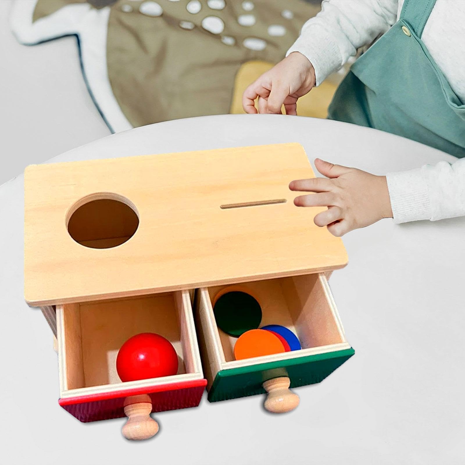 Scatola in Legno per La degli Oggetti, Giocattolo, Strumento Didattico, Giocattolo per Lo Sviluppo dei Colori, Giocatt, 2 cassetti