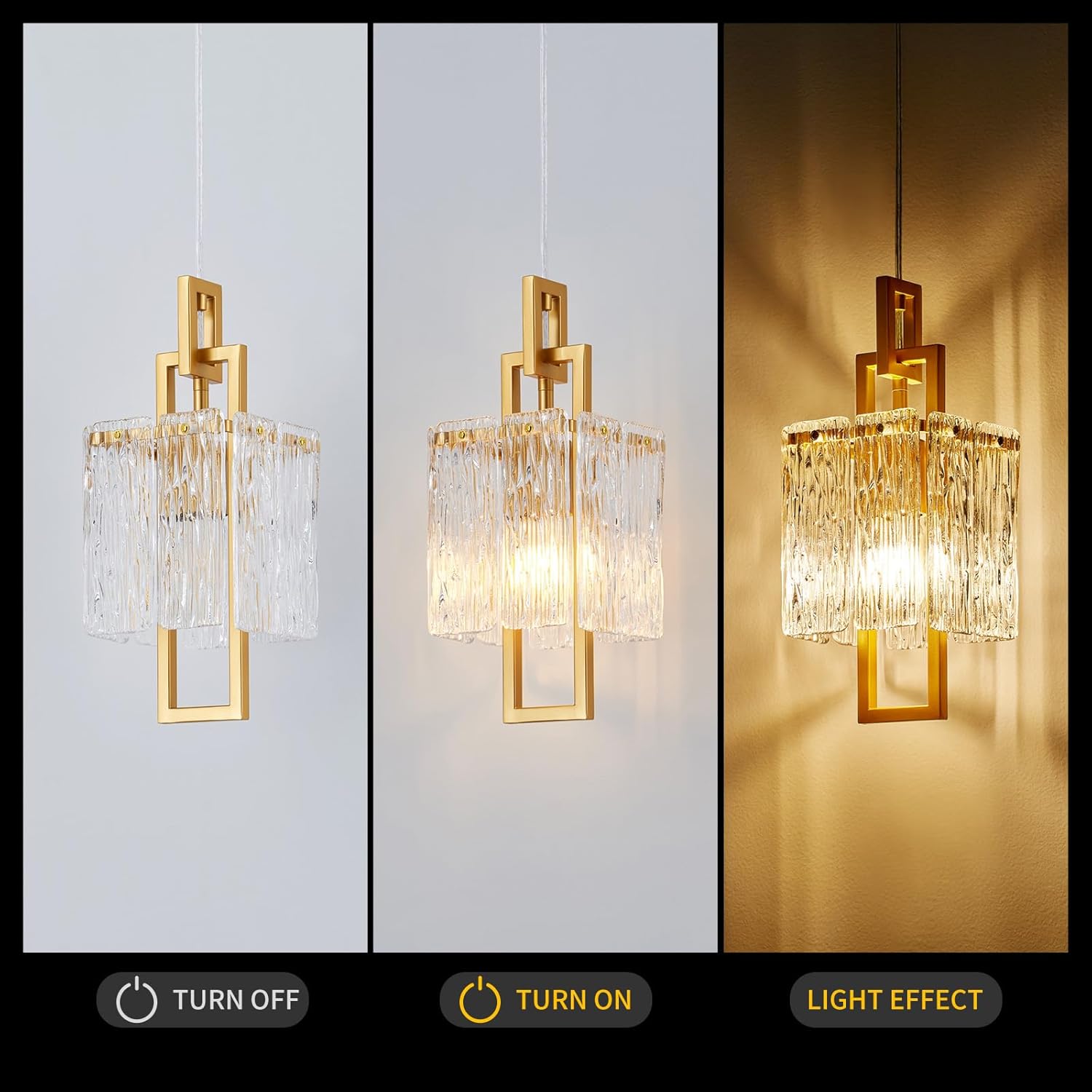 Modern Gold Pendant Light Fixtures for Kitchen Island and Dining Room, Industrial Mini Small Hanging Crystal Chandelier Lights Fixture for Entryway Hallway Foyer Living Room Bedroom 1-Pack