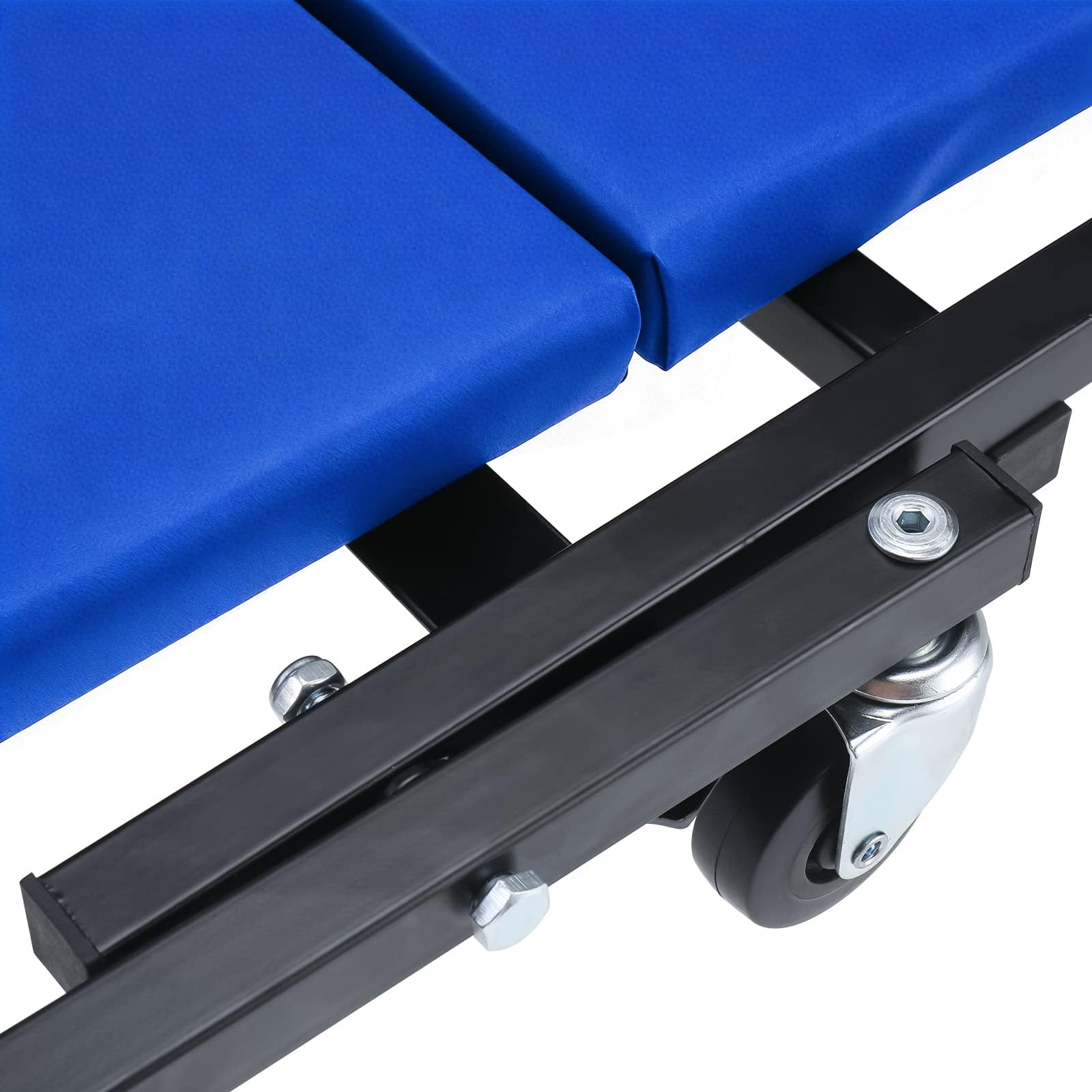 BOOMSTART Camilla Mecánica Plegable de 102 cm (40"), Asiento de Mecánico 2 en 1, Taburete Grande Acolchado con Ruedas, Taburete de Taller de Garaje Resistente de 150kg con 6 Ruedas Giratorias