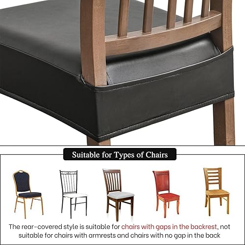 Miniatura 4 de NILUOH Juego de 6 fundas de asiento impermeables para sillas de comedor, de piel sintética, extraíbles y lavables, fundas traseras (PU-negro)