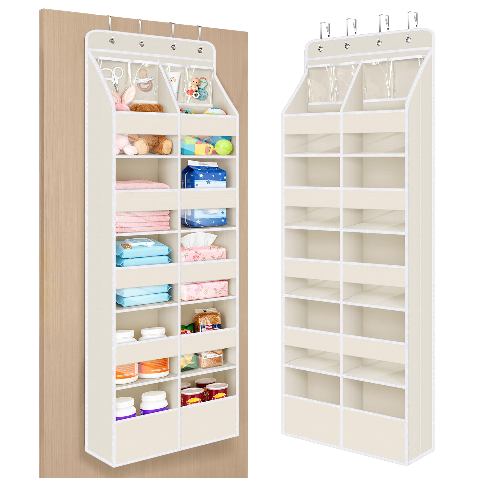 Univivi 6-Shelf Baby Door Storage Over Door Fabric Hanging Organizer with 10 Deep Pockets and 4 Small PVC