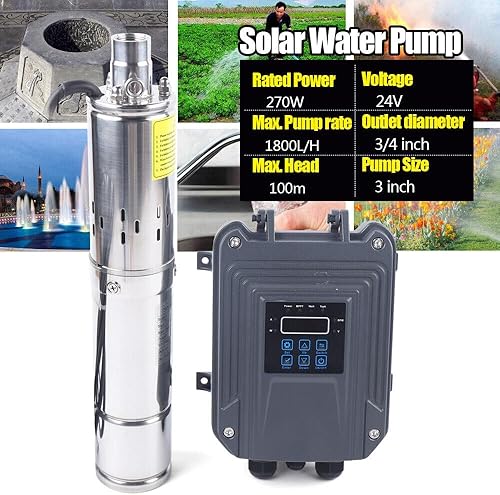 Miniatura 3 de Bomba sumergible de pozo profundo, bomba de agua sumergible solar de pozo profundo de 3 '' 24 V CC, cabeza máxima 328.1 ft328 pies, para uso