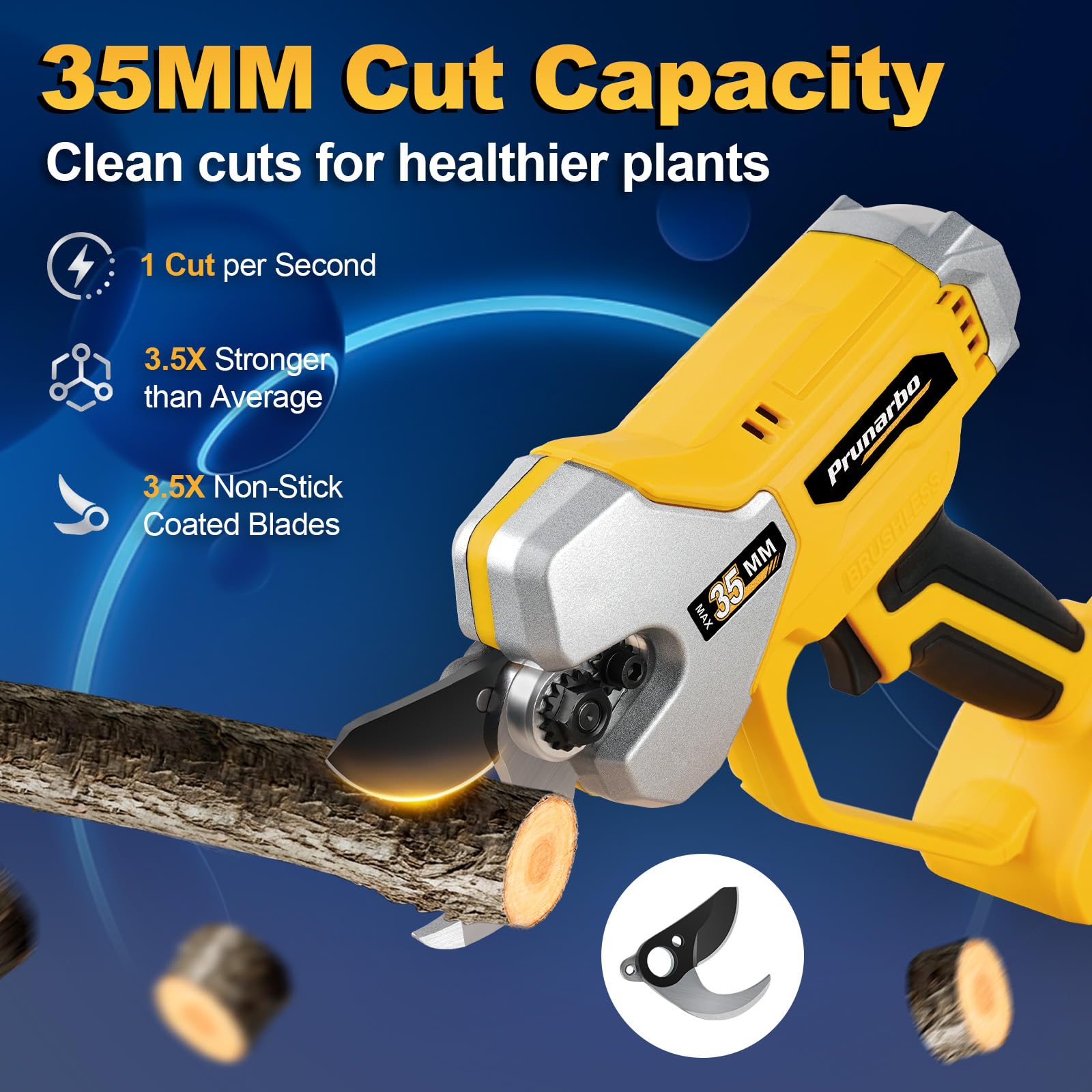 Tijeras de podar (35 mm, compatible con baterías DEWALT, 18 V) | Ramas Gruesas, Tamaño Diario, Huertos, Carga Flexible, Trabajo Continuo