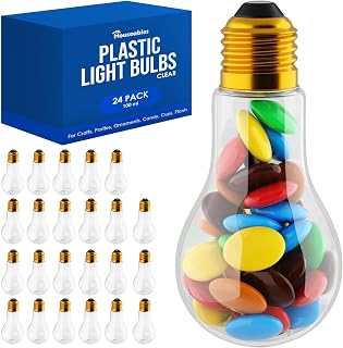 Houseables Plastic Light Bulbs, Fillable Light Bulbs, Fake Lightbulb, Plastic Lightbulbs for Crafts, Clear, Cups, Jars, Bottles, Containers, Drink Glass, Party Favors, Candy, Ornaments, 100ML, 24 Pack