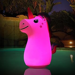 Lslpin Floating Pool Lights,Solar Powered Inflatable Unicorn Pool Lights,IP68 Waterproof Color Changing LED Swimming Pool Lights for Pathway Yard Garden Backyard Patio Party Decor 1PCS