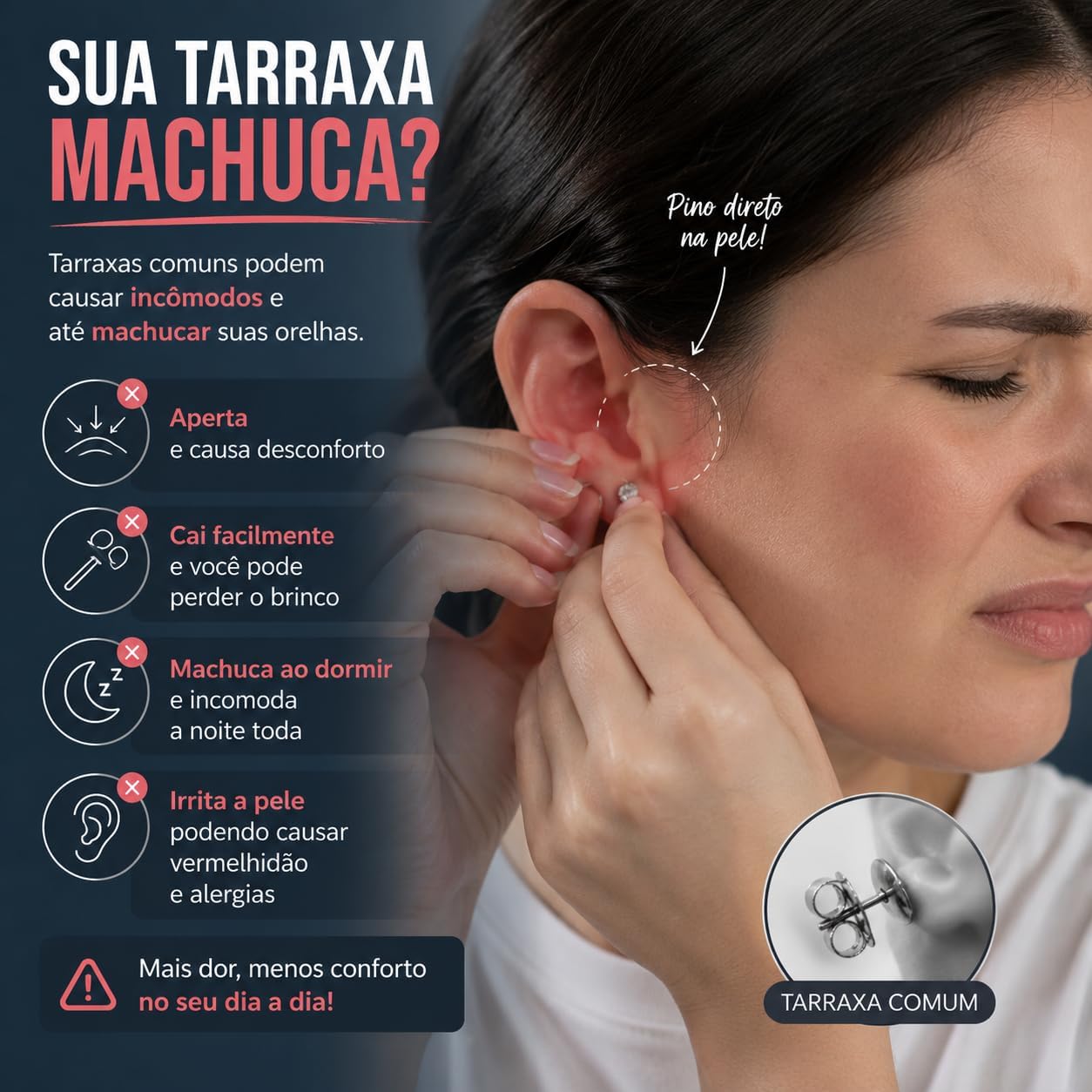 Tarraxa Baby Click Conforto Ouro Prata Antialérgica 4 Pares banhado A Ouro