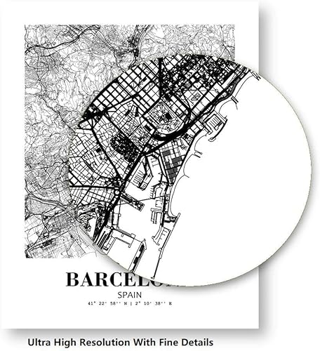 Miniatura 9 de Eleville 18x24 sin marco Barcelona España Vista de la ciudad de camino abstracto moderno mapa arte impresión póster pared oficina decoración del