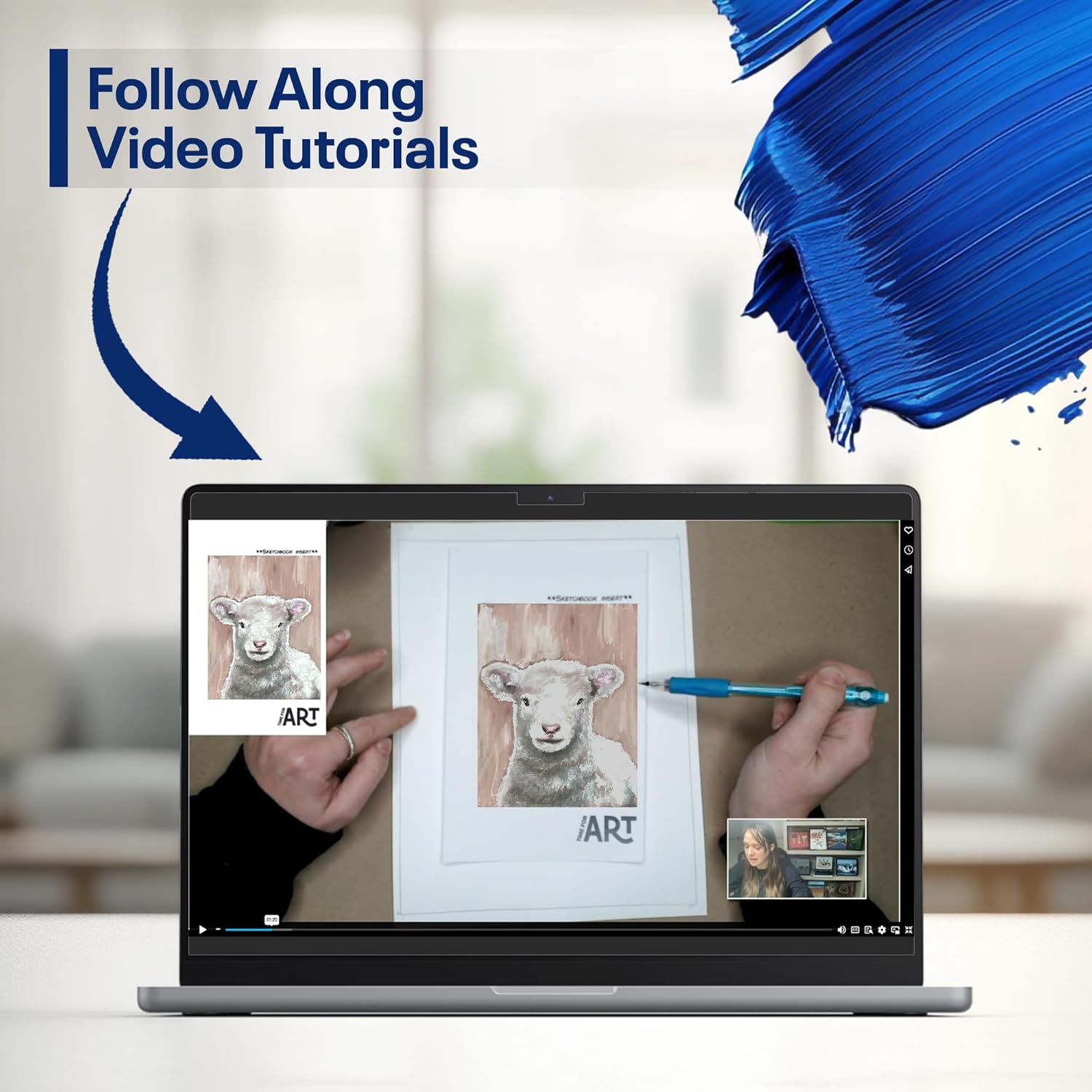 Painting4Real DIY Art Painting Kit for Adults with Video Tutorials – Learn to Paint Baby Lamb - 9 Pieces Acrylic Paint Set & Art Supplies for Adults, Mother Day Gift for Mom, Women, Mens, Art Lovers