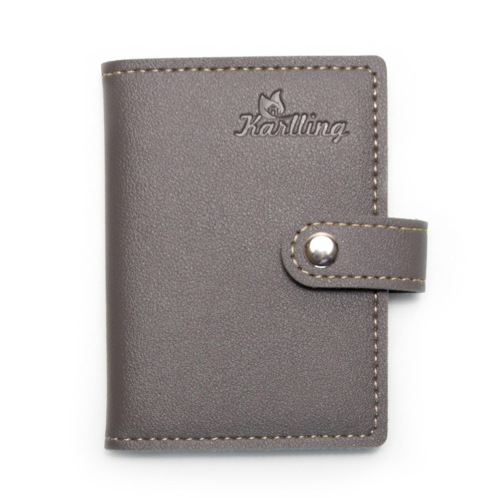 Karlling credit card holder wallet for women/man soft leather business card holder card case organizer bag with 20 card sleeves inside(Gray)