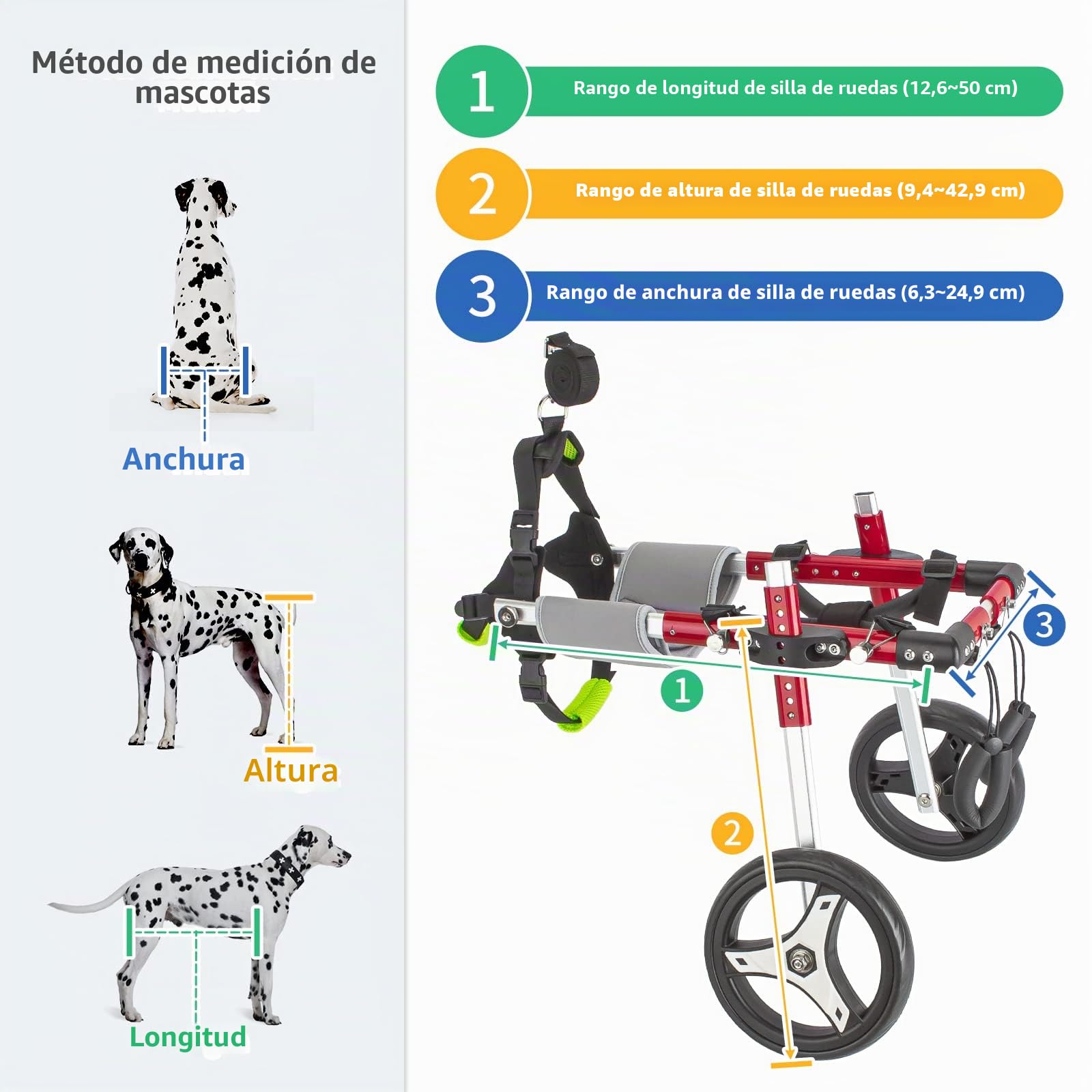 Silla de ruedas para perro, silla de ruedas mediana para mascotas, silla de ruedas con arnés de movilidad para perros, silla de ruedas ajustable para rehabilitación de patas traseras