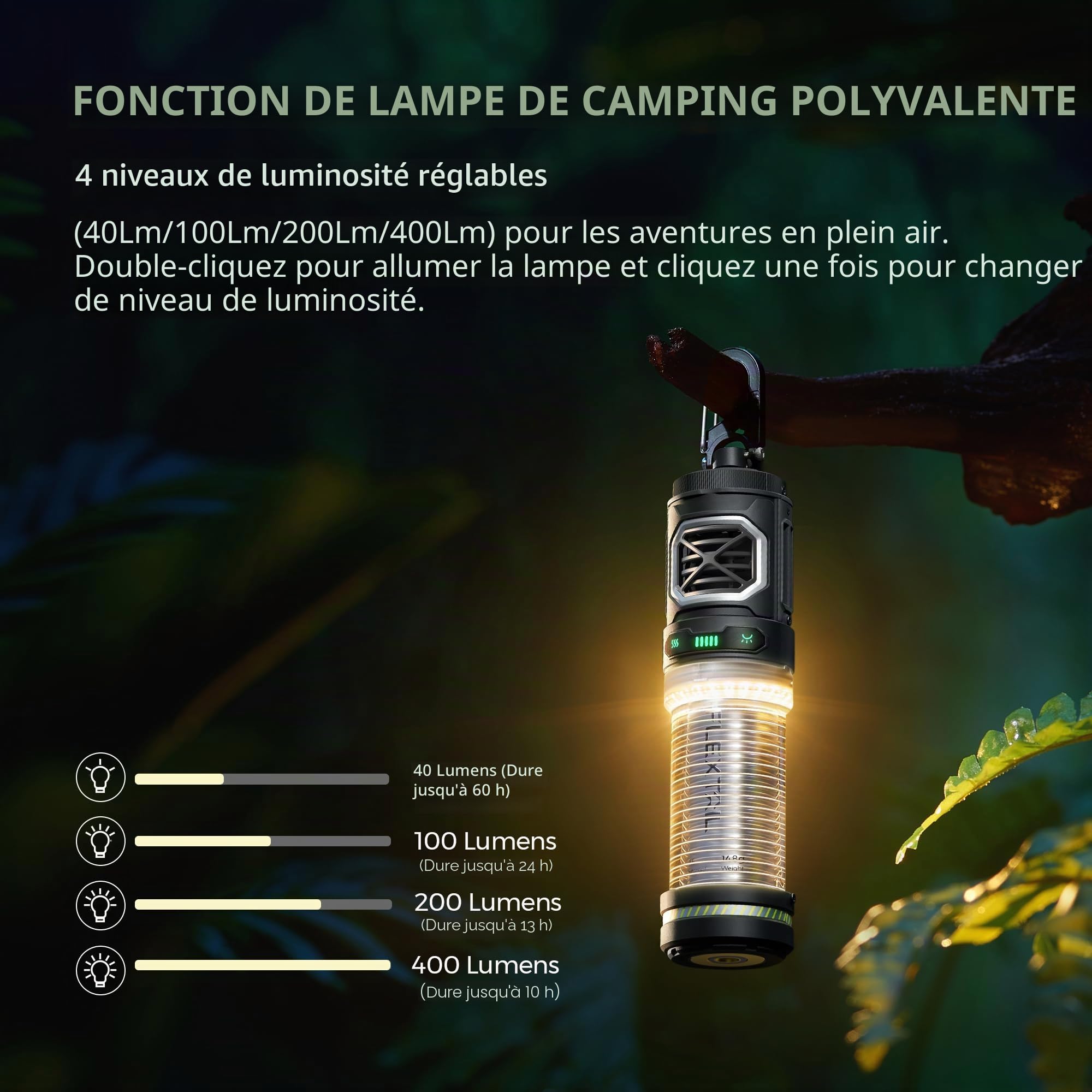 FLEXTAIL Petit répulsif anti-moustiques rechargeable de 165 °C avec zone de protection ultra mini avec lampe de camping magnétique pour camping, randonnée, terrasse (coussinets répulsifs non inclus) -