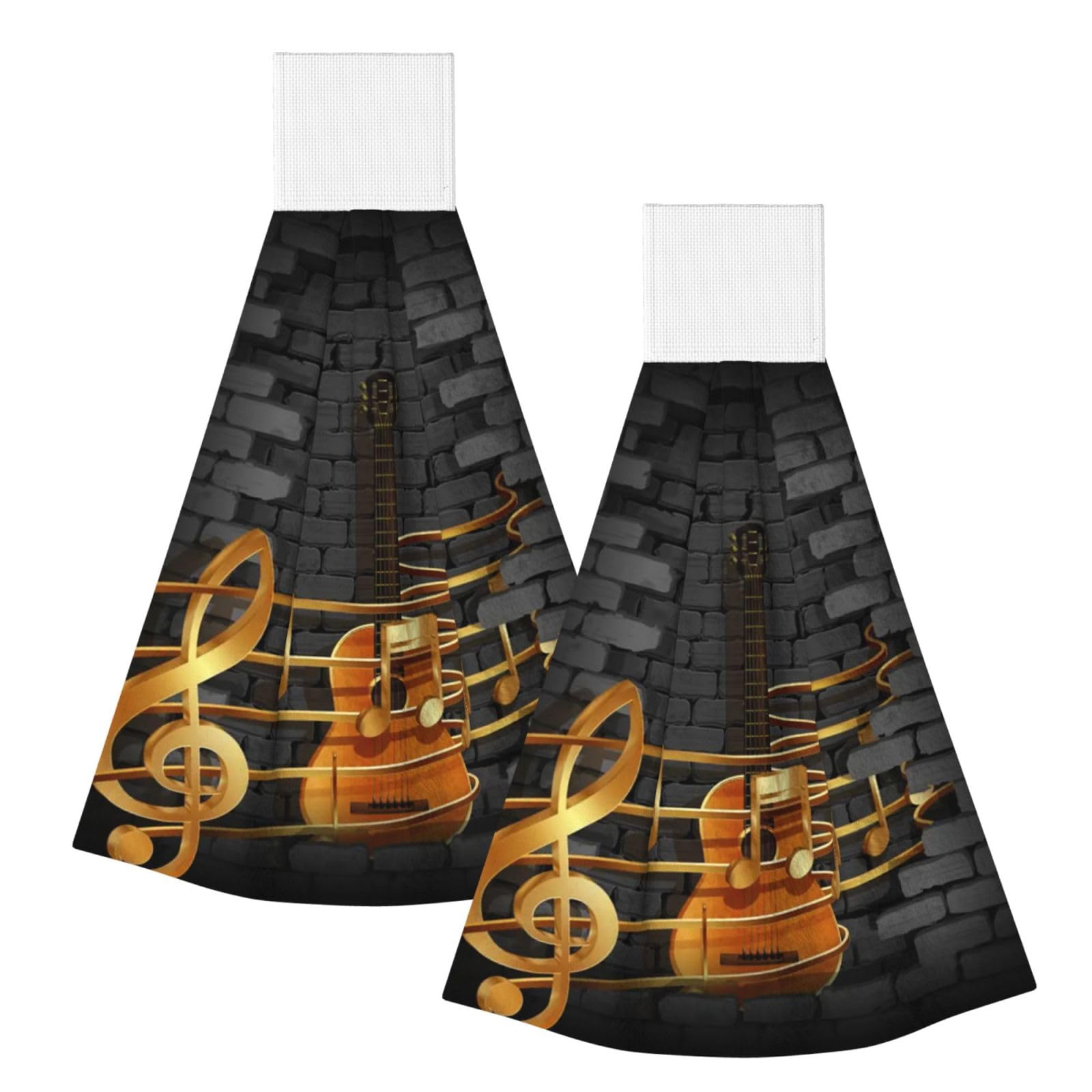 DOPKLNA Note Guitar Printed, 2 Pcs Hanging Coral Fiber Hand Towels for Bathroom, Absorbent Kitchen Towels
