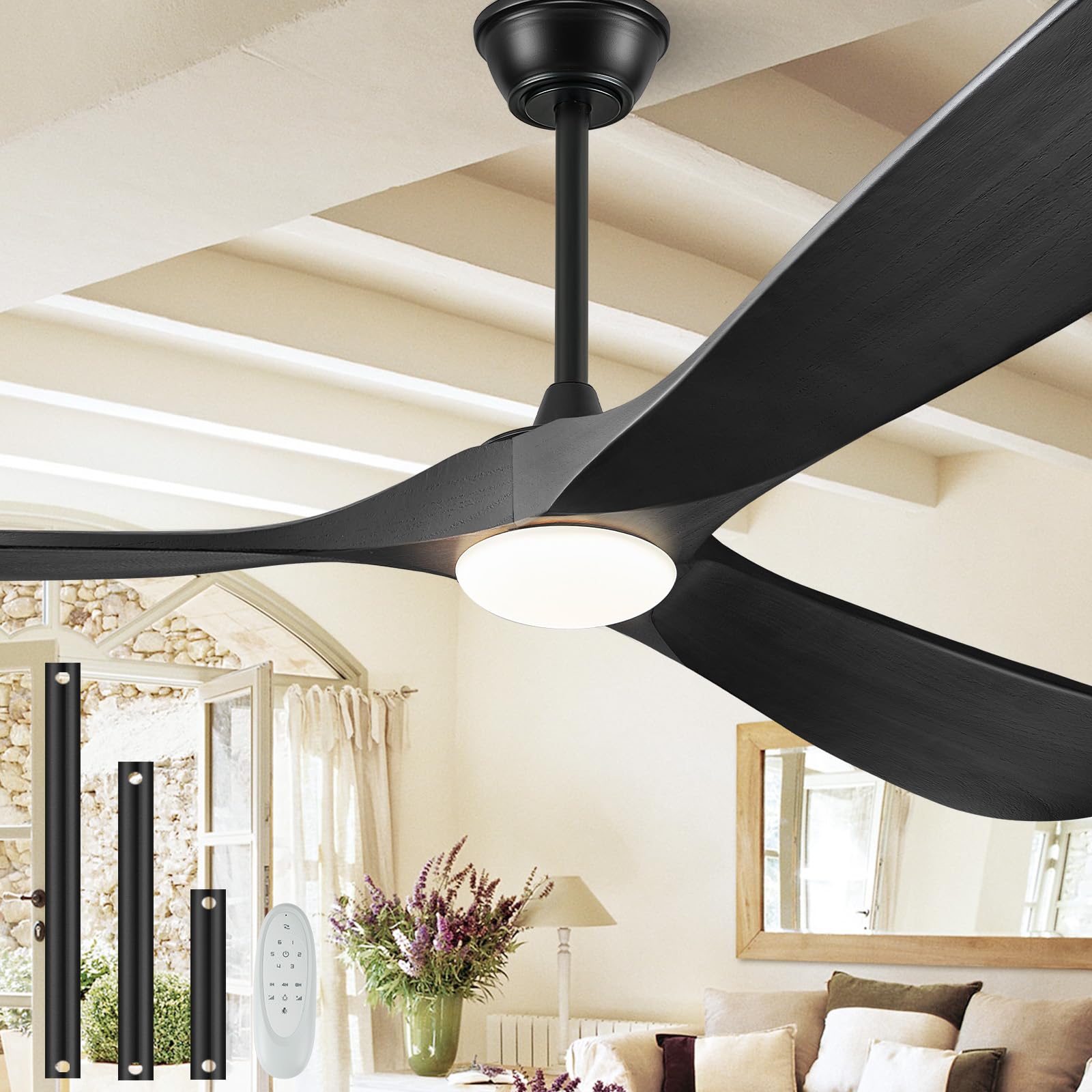 Photo 1 of ***MISSING HARDWARE*** BOOSANT 52" Outdoor Ceiling Fans with Lights and Remote Control, Wood Ceiling Fan with Lights High CFM Quiet 3 Blade Wood Walnut Fan, Propeller Ceiling Fan for Outdoor/Indoor/Patio,Matte Black