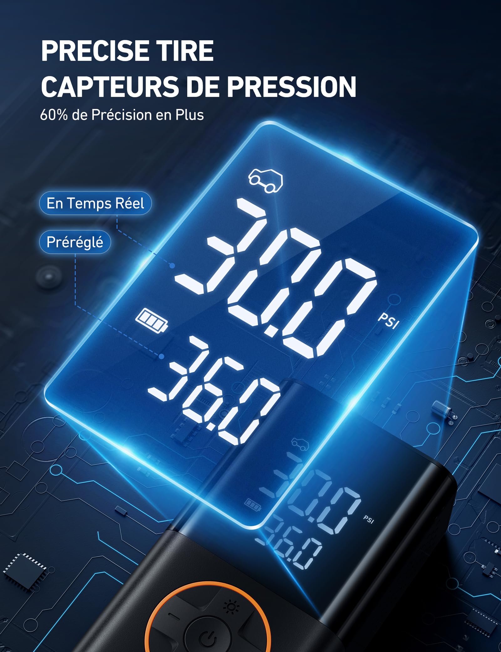 AstroAI Gonfleur Pneus Voiture Sans Fil, Compresseur à Air Portatif 150 PSI | Plus Rapide, Compacte & Faciles Ranger, Écran Truegauge Précis, Arrêt Automatique, Polyvalents pour Vélos, Motos, Boules Noir