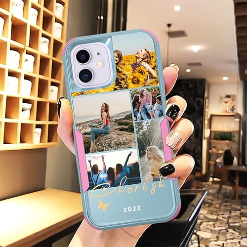 Vista 177 de Funda de fotos personalizada para Apple iPhone 11 Pro Max, patrón de collage a cuadros, personalizado para hacer imágenes en gruesa 3 híbrida Rosa