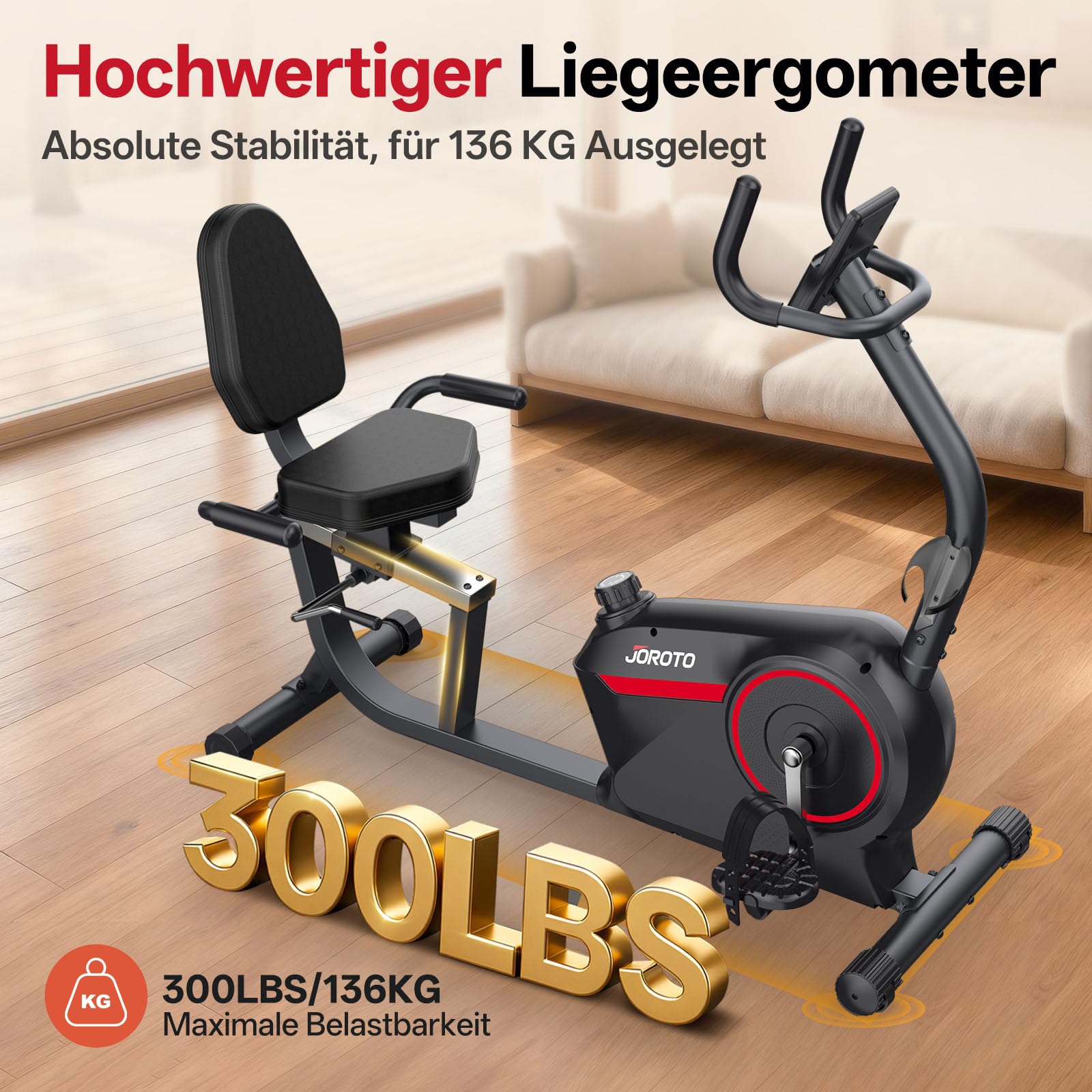 JOROTO JH30/JH30PRO Liegeergometer für Zuhause, Smart Bluetooth Magnetisches Liegefahrrad, Indoor Heimtrainer Ergometer bis 136KG Belastung, LCD Display, Verstellbarer Sitz für Cardio-Training