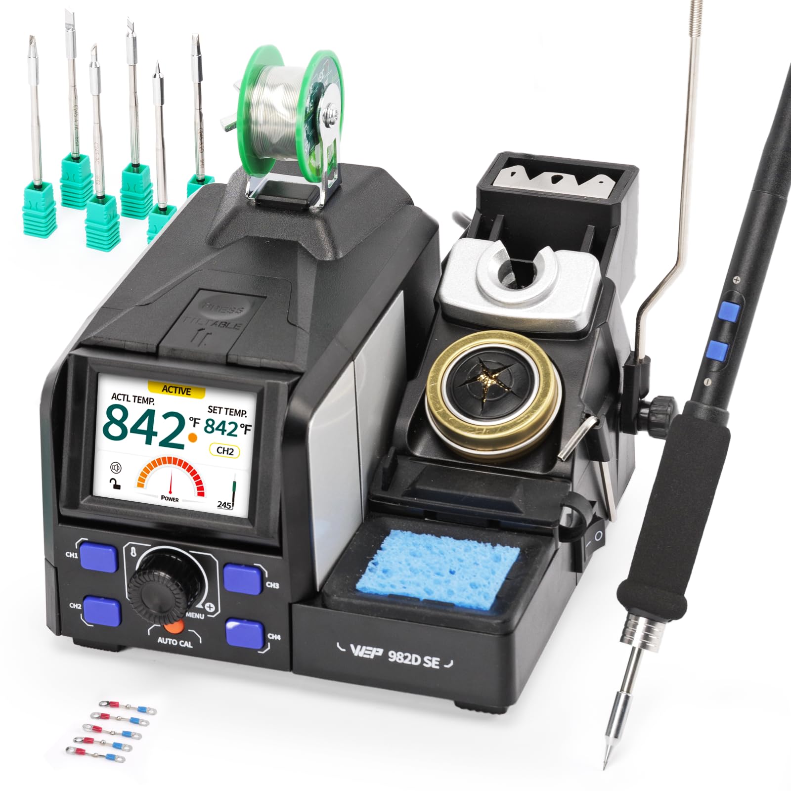 WEP 982D SE 200W 1S Heating Precision Soldering Iron Station for Electronics Repair &amp; DIY with 7 C245 Tips, 194°F-842°F, 4 Preset Channels, Auto Temp. Calibration, Sleep Mode, °C/°F, ESD Safe