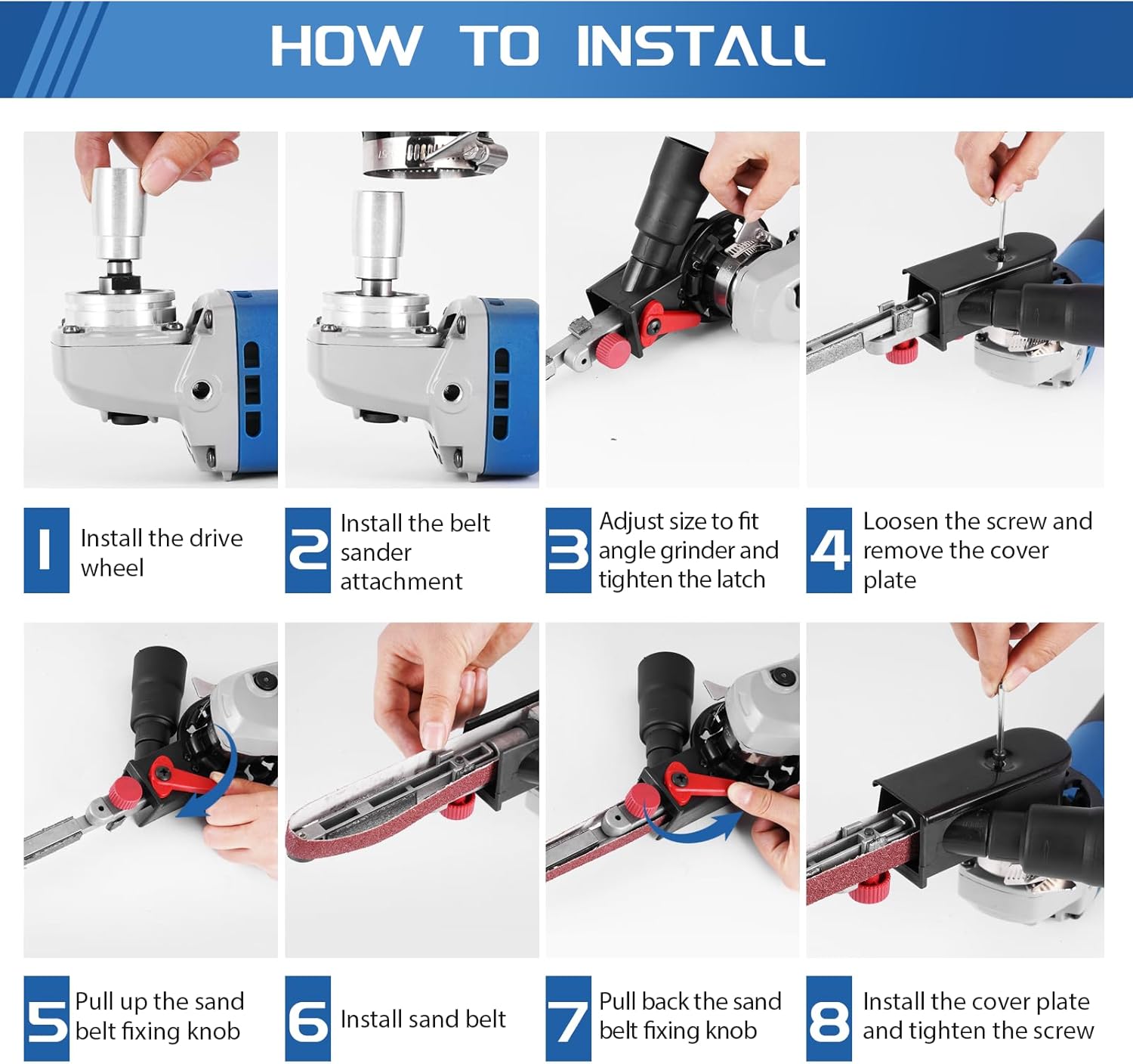 Belt Sander Adapter 5/8-11 UNC File Belt Sander Detailing File Sander Bandfile Belt Sander with 10PCS Belts for Edge Corner Crevice Included Angle Irregular Plane