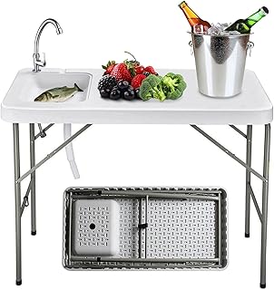 Folding Fish Cleaning Table with Sink – 4FT Portable Camping Sink & Fill...