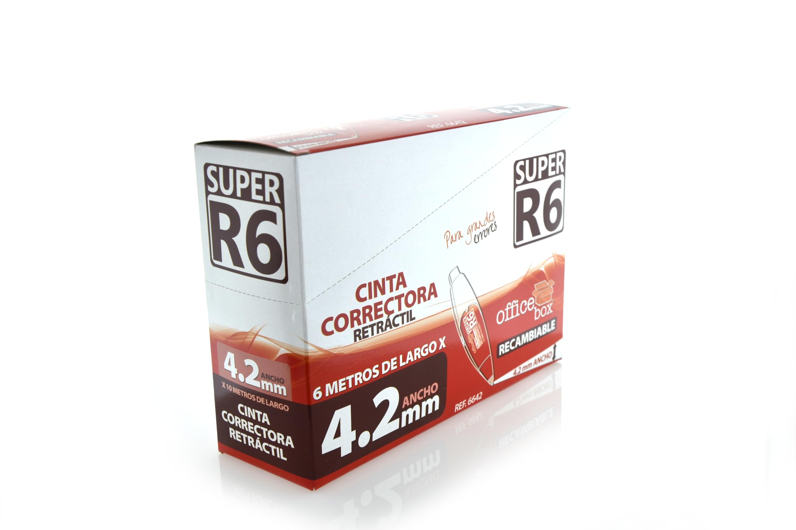 office box Pack 12 Cinta Correctora Retráctil y Recargable SUPER R6-4.2 mm de ancho x 6 Mt. de Largo - by (12 Ud - Corrector 4.2 mm Ancho)