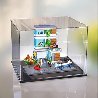 Acrylic Clear Display Case for Lego 60291 Family Residence Display Box, Building Block Collectibles Transparent Dustproof Showcase Storage Box Display Box(Only Case, No Model) (Black Base)