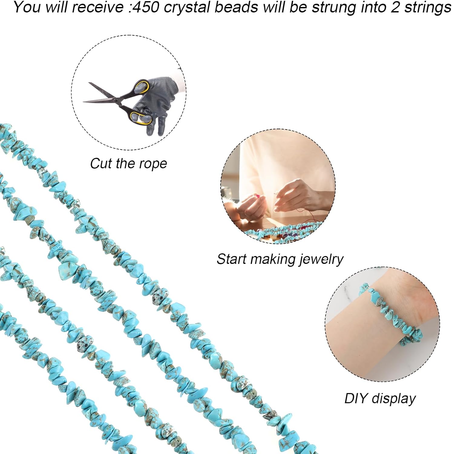 450Pcs Blue Turquoise Irregular Chip Stone Beads Natural Chip Stone Beads Crafting Crystal Beads Gemstones Drilled Blue Beads for Jewelry Making Bracelet Necklace Crafting - Image 2