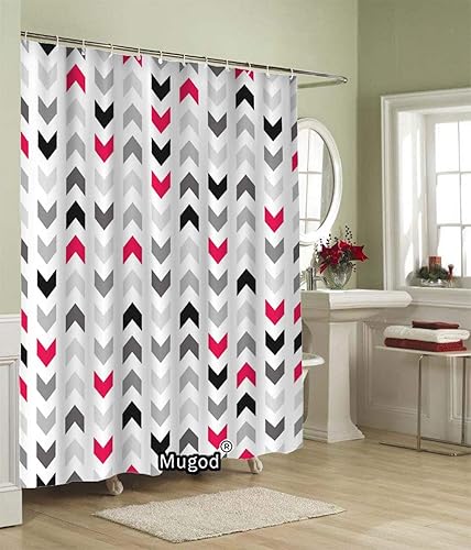 Miniatura 2 de Mugod Cortinas de ducha con patrón de cheurón, flechas grises rojas y negras sobre fondo blanco, cortina de ducha decorativa de tela impermeable con