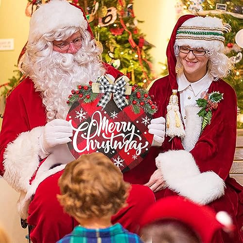 Miniatura 7 de OscenLife Corona de decoración de Feliz Navidad, letrero colgante de madera rústica para puerta delantera, porche, hogar, ventana, pared, granja,