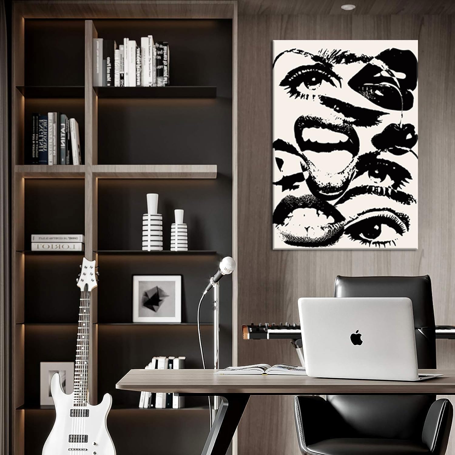 70s retro Black and White Wall Art, Hippie Quirky abstractCanvas Prints,Weird Eyes and Mouths funky Aesthetic Poster，Neutral Preppy Wall Art Eclectic Apartment Decor Pictures Unframed (black, 16x24