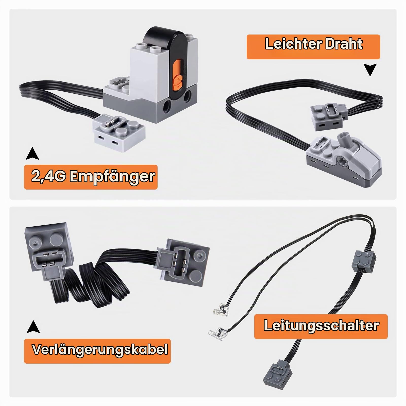 37 PCS Power Functions Spielzeug Motor Set,Servo Motor Power Function Set mit M/L/XL/Servo Motor,Batteriebox,Fernbedienung,Leistungsschaltersteuerung,Beleuchtungsmodul,Verlängerungskabel