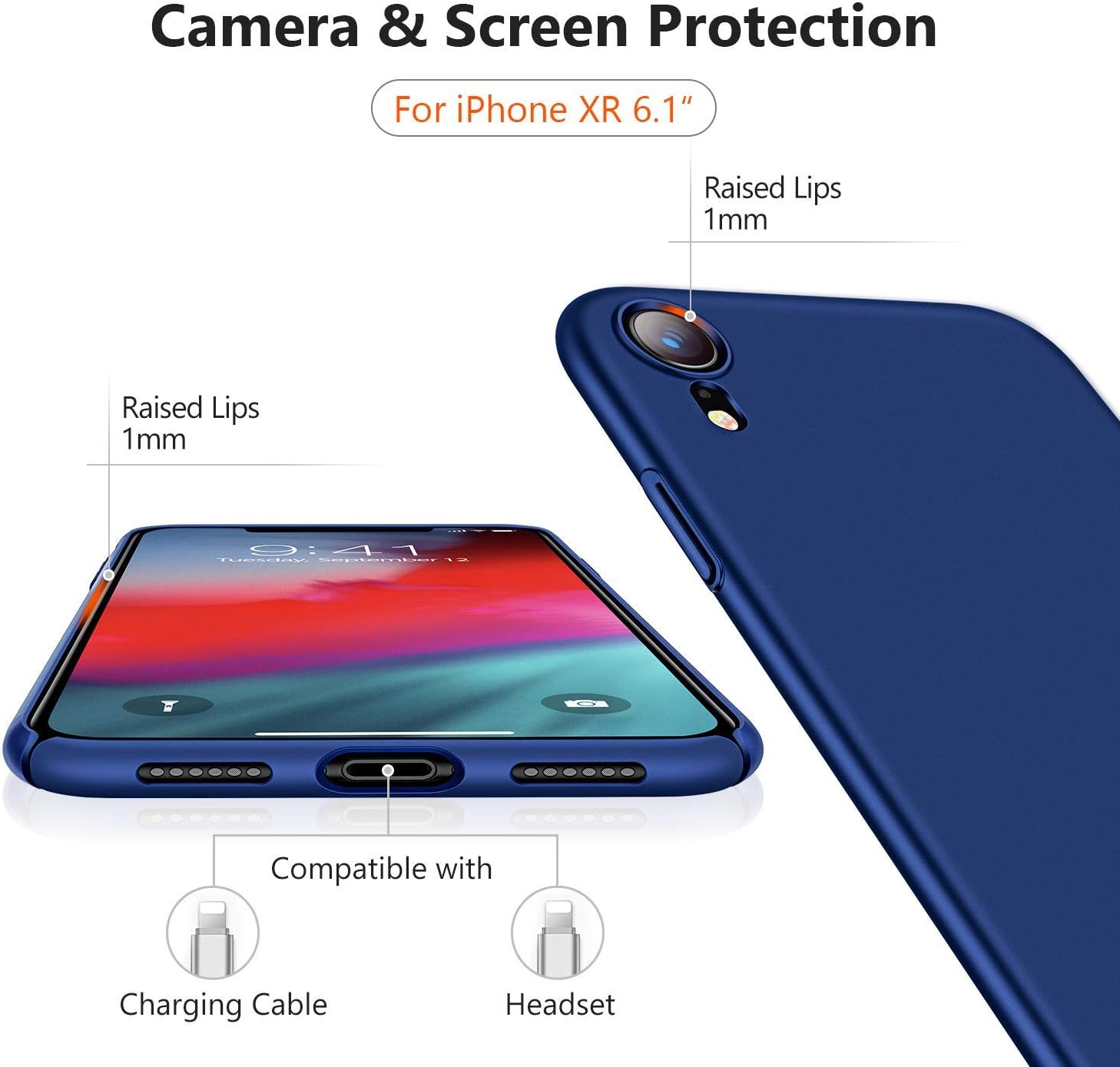 TORRAS Slim Fit Compatible for iPhone XR Case Ultra-Thin Lightweight Full Protection Hard PC Cover with Comfortable Grip Cases for iPhone XR 6.1", Navy Blue