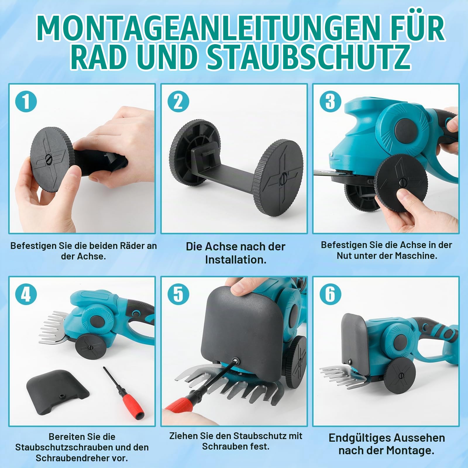 3 in 1 Akku Teleskop Heckenschere kompatibel mit Makita 18V, Akku Grasschere und Strauchschere Messerlänge 220 mm & 130mm, 90°abwinkelbarer Kopf für Strauch und Heckenschnitt (ohne Akku)