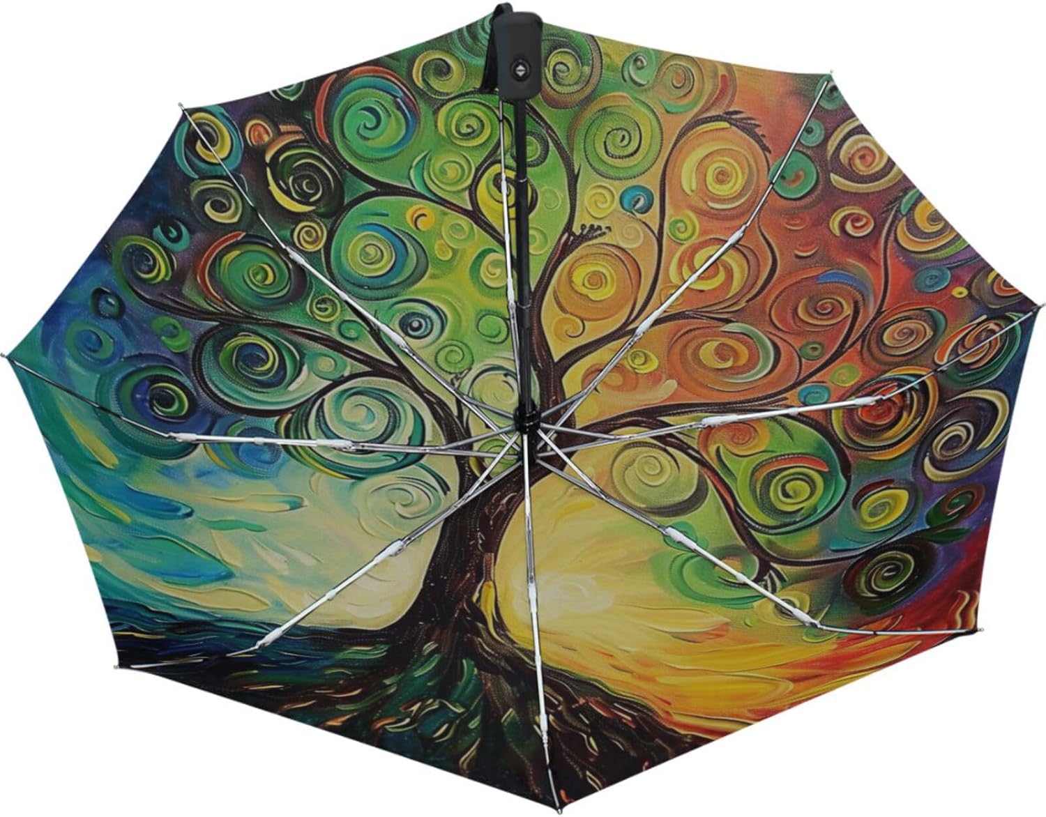 Wamika Rainbow Tree of Life Auto Umbrella Open Close Oil Painting Art Anti-UV Umbrellas Compact Windproof Lightweight Parasol Umbrella for Travel Car School Sun & Rain