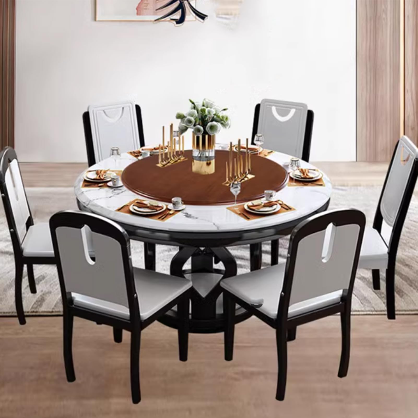 Lazy Susan Drehteller Holz 60 cm Drehplatte 360° Drehbare Servierplatte Leisen Drehmechanismus Rund für Festessen Familienabende Stilvolle Tischdekoration Organizer Einfache Handhabung