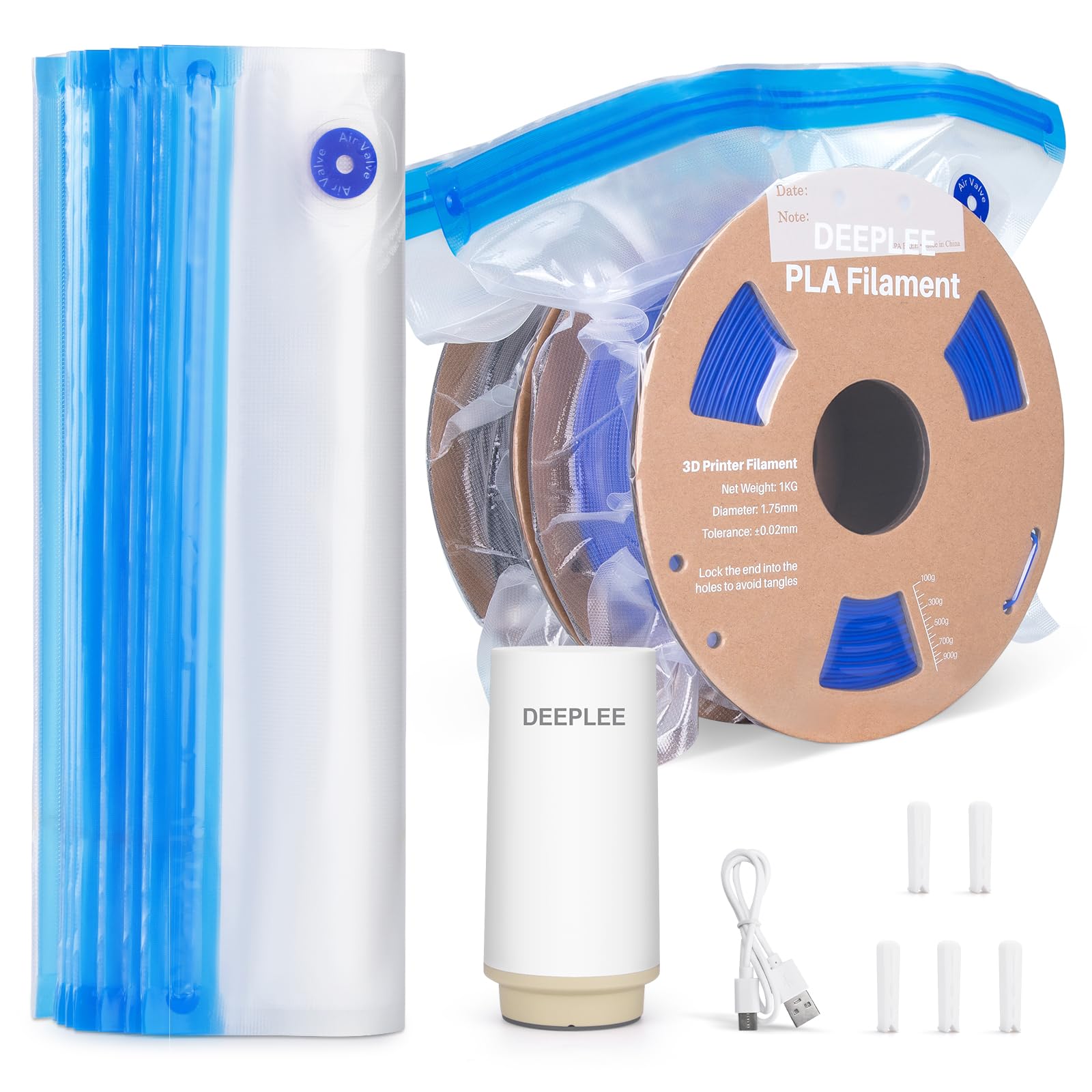 DEEPLEE Filament Vacuum Storage Bags Kit, 30 Pcs 3D Printer Filament Storage Bags with USB Electric Pump, Moisture-proof and Dust-proof, 34*30cm Reusable Vacuum Storage Bags for 3D Printing Filaments