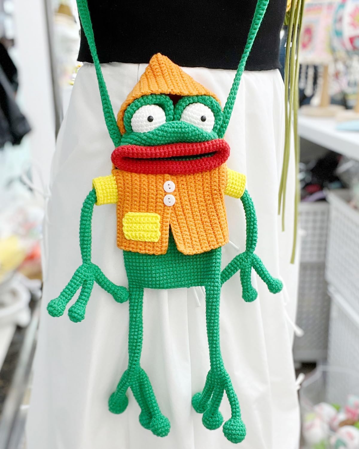 Crochet Ugly Big Mouth Frog Phone Case Bag, handmade Cross body Phone Bag