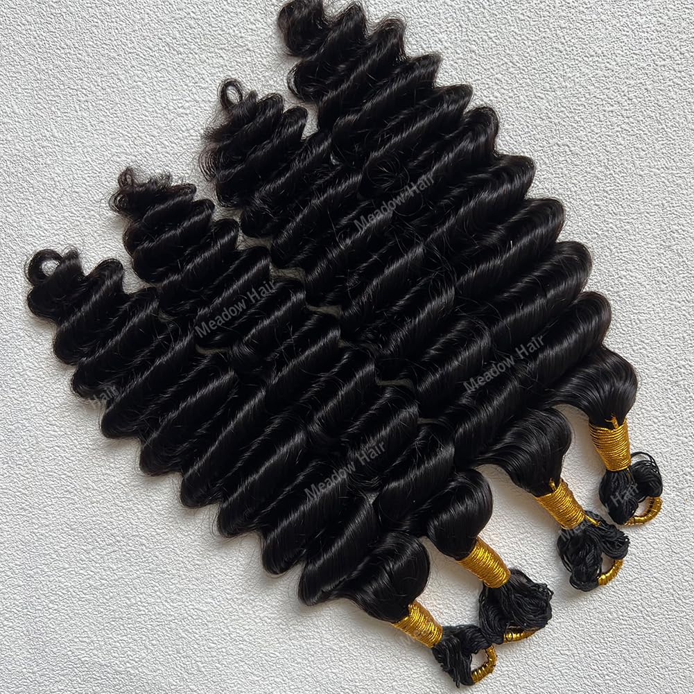 Feather Crochet Human Hair Extensions For Boho Braiding Braizlian Virgin Hair Deep Wave Knotless Braids Hair Bundles Pre Separated Invisible Upgrade Bulk Hair for Black Women Meadow Hair