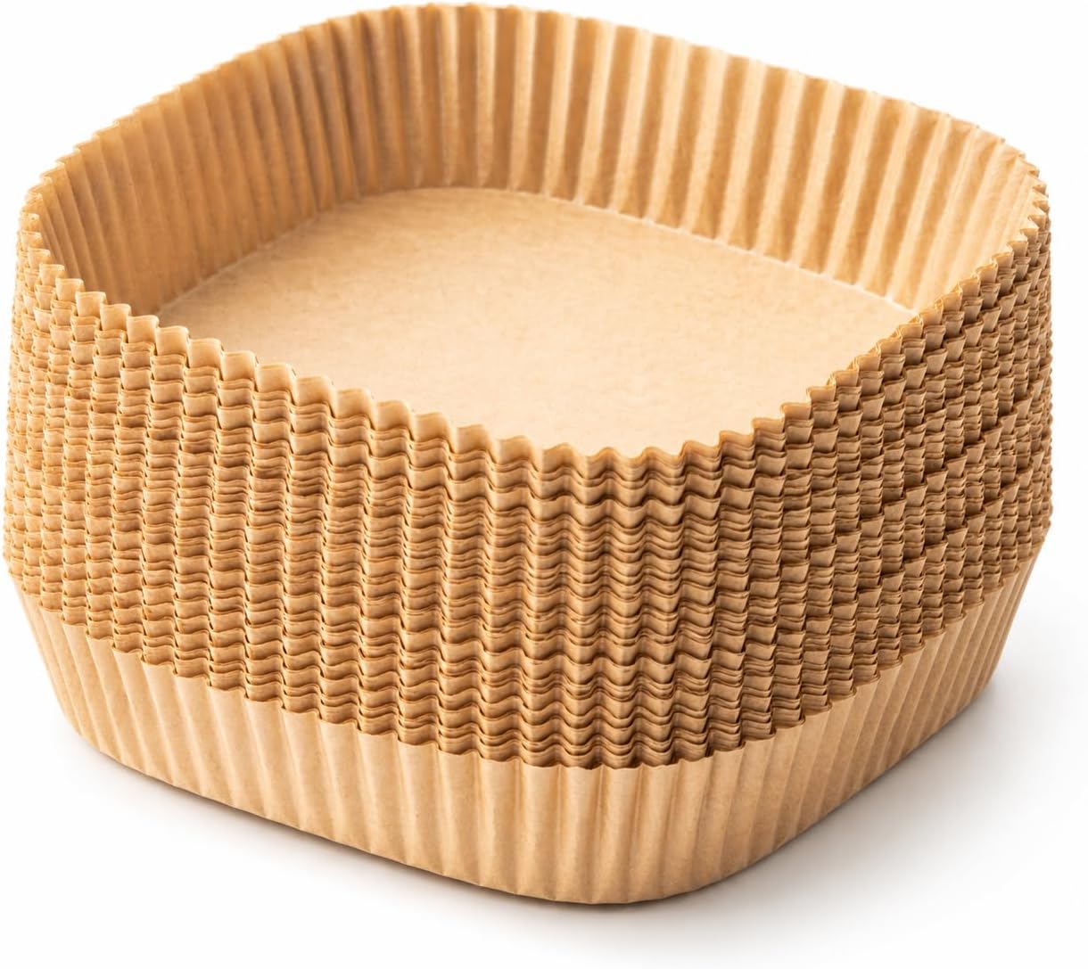 Airfryer Backpapier 19x19 cm, 100 Stück, für Heißluftfritteuse | Quadratische Einlagen mit 4,5 cm hohem Rand, bis 220 °C hitzebeständig, antihaftbeschichtet und fettabweisend