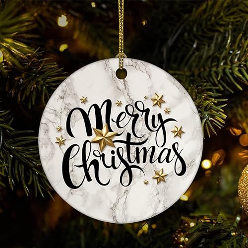 Vista 17 de Two-Side Printed Merry Christmas Marble Ceramic Christmas Ornament, Novelty for Family Friends Kids, Marble Printed Christmas Keepsake Pendants