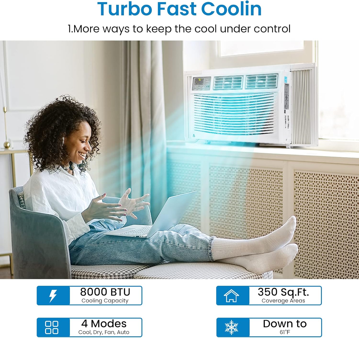 CABIHOME 8000 BTU Smart Window Air Conditioner, WiFi Air Conditioner Window Unit with App Control & Remote, Quiet Window AC for Bedroom Up to 350 Sq.Ft, 24H Timer, Eco & Sleep Mode, White