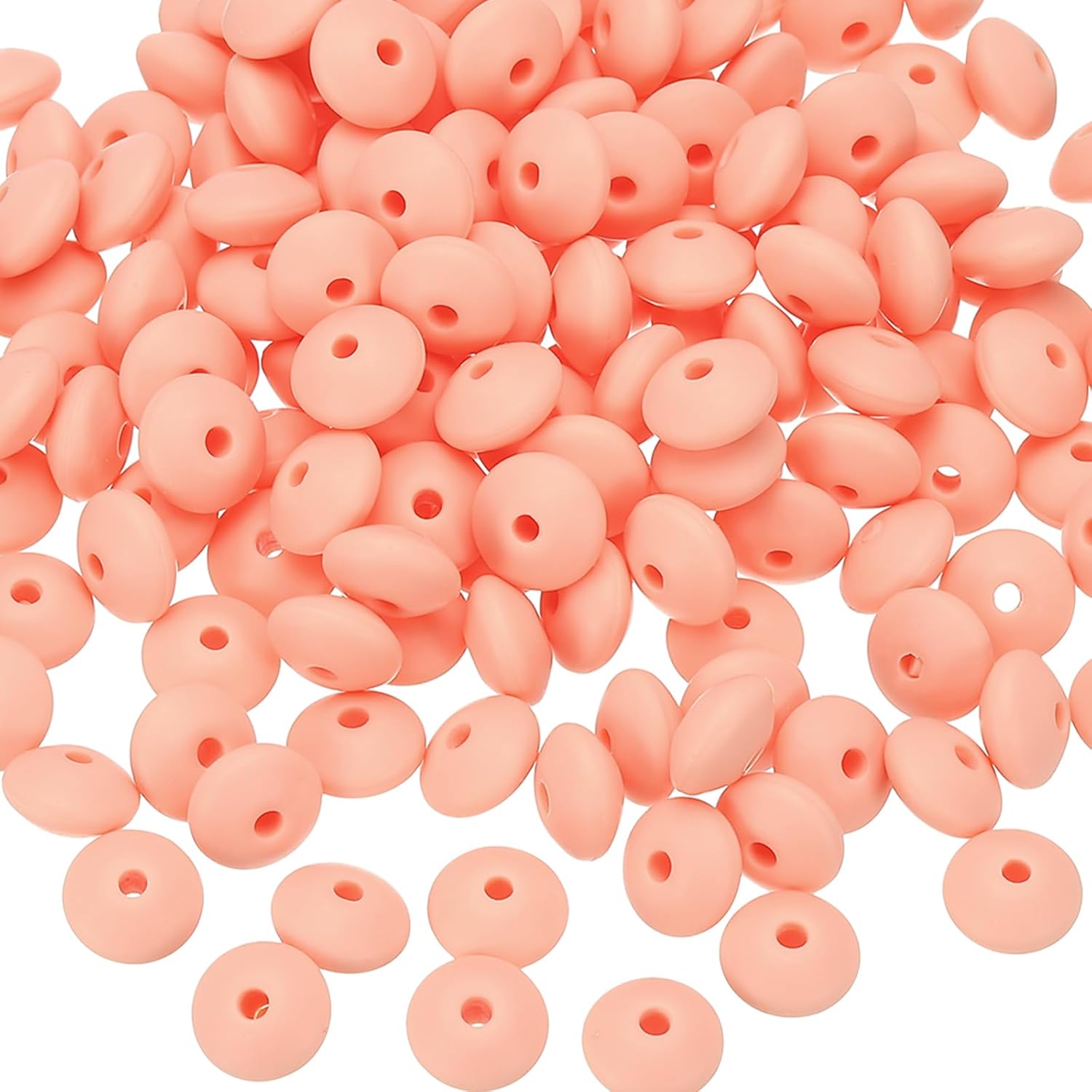 PATIKIL 180 Pcs Bulk Silicone Lentil Beads, 12mm Silicone Abacus Beads Colorful Lanyard Beads Loose Beads Crafts for Necklace Bracelet Making Jewelry Keychain Accessories, Pink