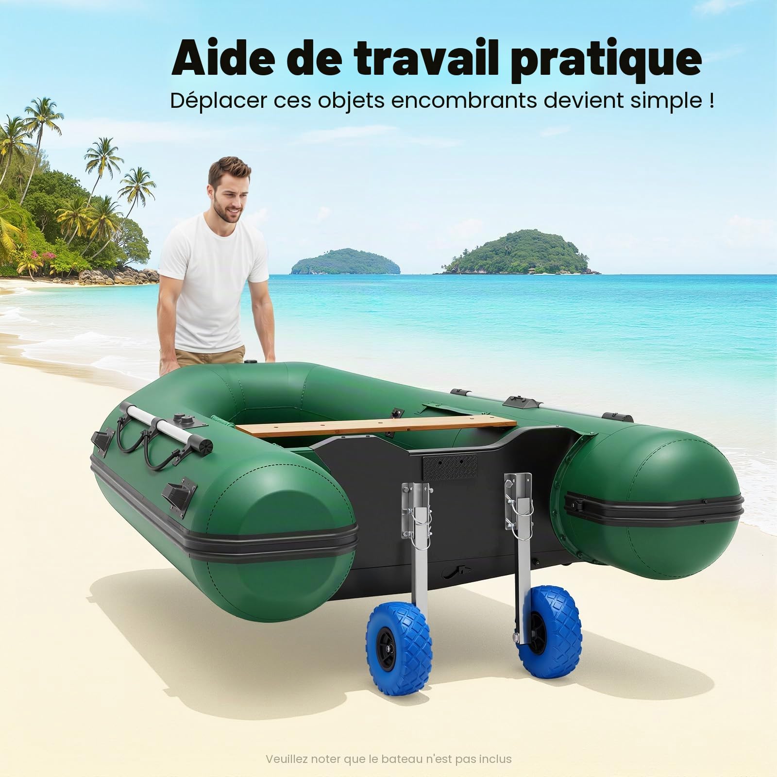 Roues arrière Sliping Roues de transport amovibles en acier inoxydable Roues de bateau Roues de bateau pneumatiques Roues de transport Roues de transport Sliping avec charge de 150 kg pour tous