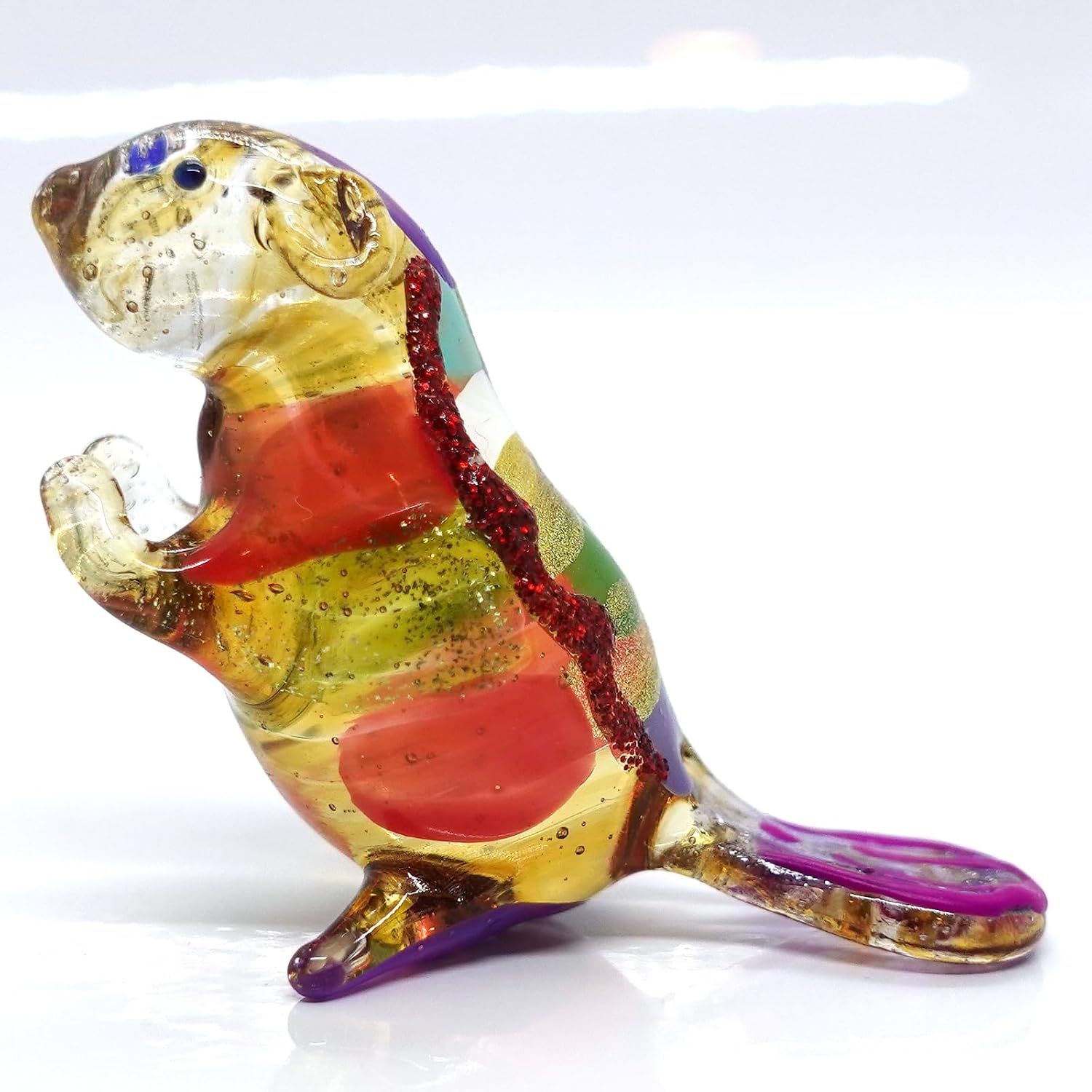 Beaver Miniature Tiny Hand Blown Glass Art Figurines Animals Collectible Gift Home Décor (Multi-Amber)