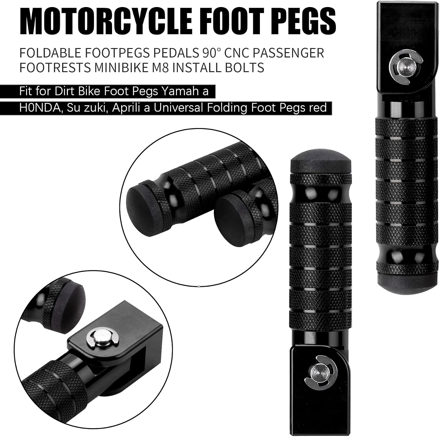 Universal 8mm Foot Pegs CNC Aluminum Install Bolts Motorcycle Rearsets Footrest Footpegs Compatible with YAMAHA Honda Suzuki Kawasaki Ducati Aprilia